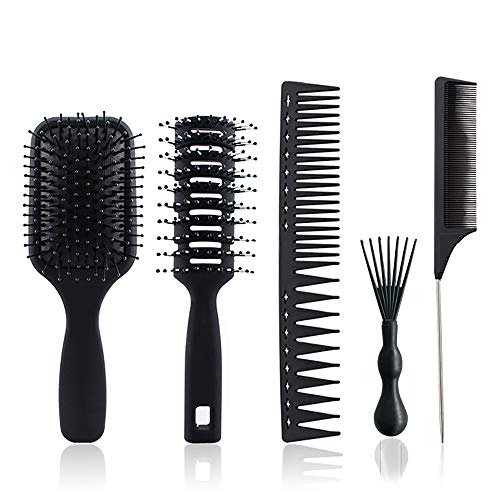 5-teiliges Paddle-Haarbürsten-, Entwirrungsbürsten- und Haarkamm-Set