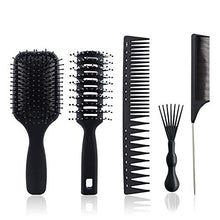 Laden Sie das Bild in den Galerie-Viewer, 5-teiliges Paddle-Haarbürsten-, Entwirrungsbürsten- und Haarkamm-Set