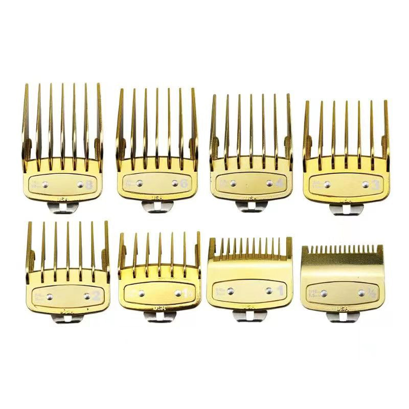 8-Sizes-Metal-Hair-Clipper-Guide-Comb-Set-Gold-Barber-Hair-Clipper-Limit-Comb-Cutting-Attachment