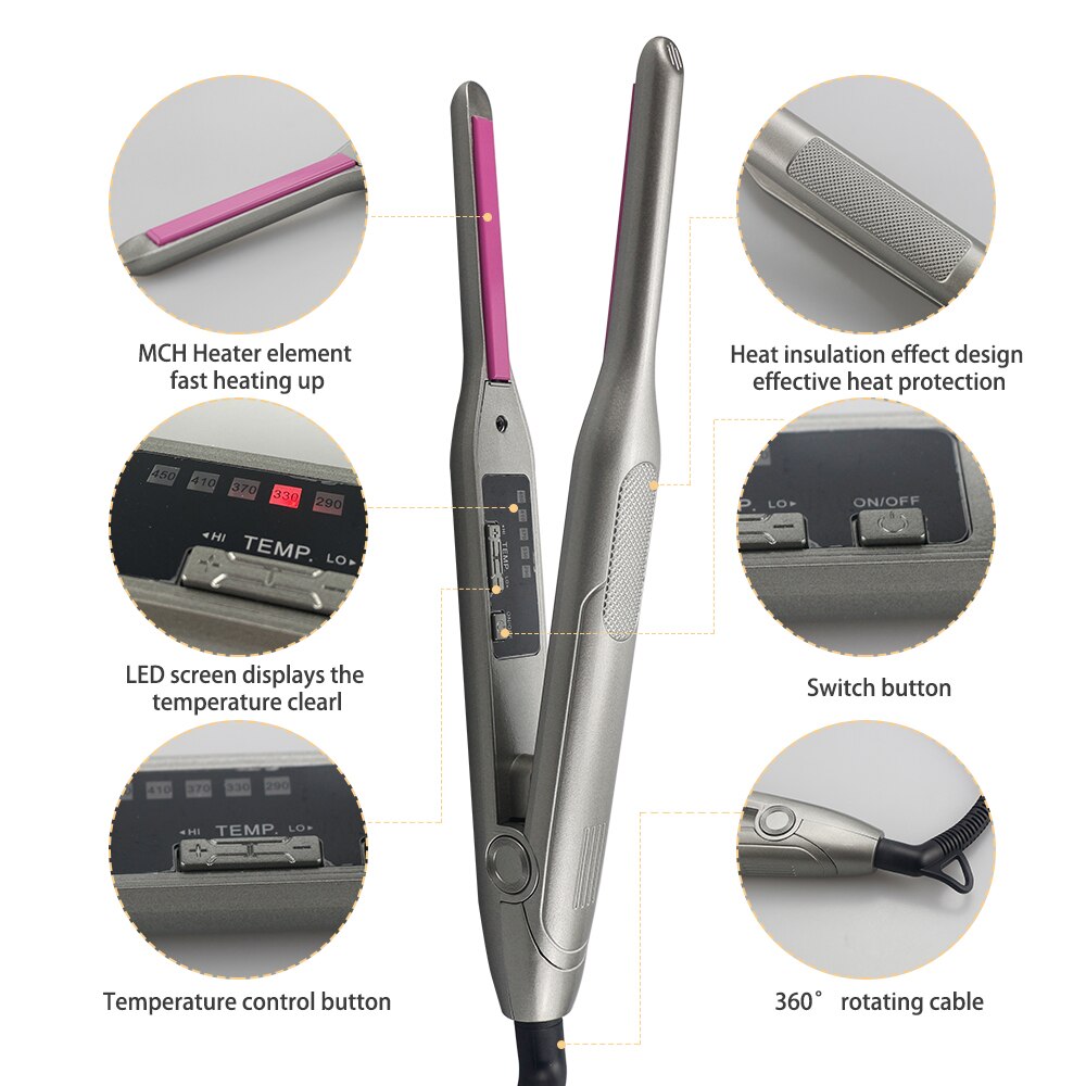 LED Digital Ionic Hair Straightening Curling Iron Silver Color UBEATOR